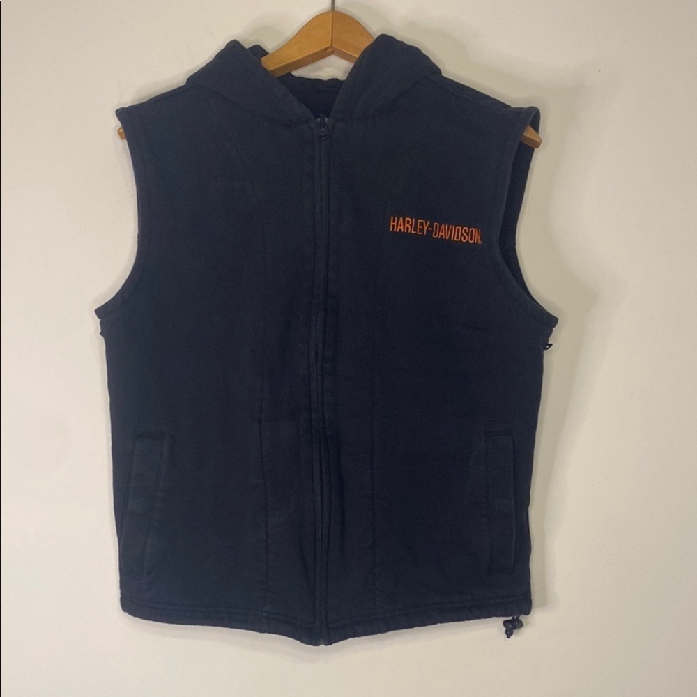 Women's Harley-Davidson Full Zip Black Hooded Vest Size Small Motocore Bikercore
